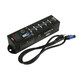 Angled view of ProX NORA powerCON to Edison distribution box for stage lighting and touring power applications