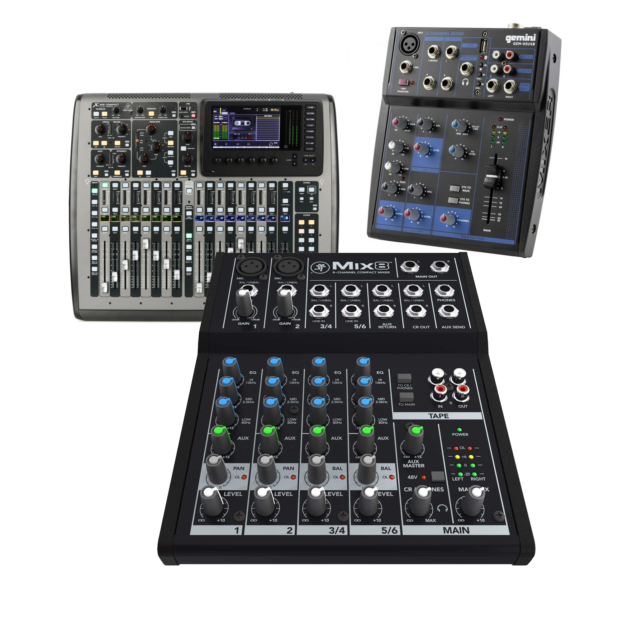 Rent analog and digital audio mixers from top brands like Yamaha, Mackie, and Allen & Heath — Gear Club Direct.