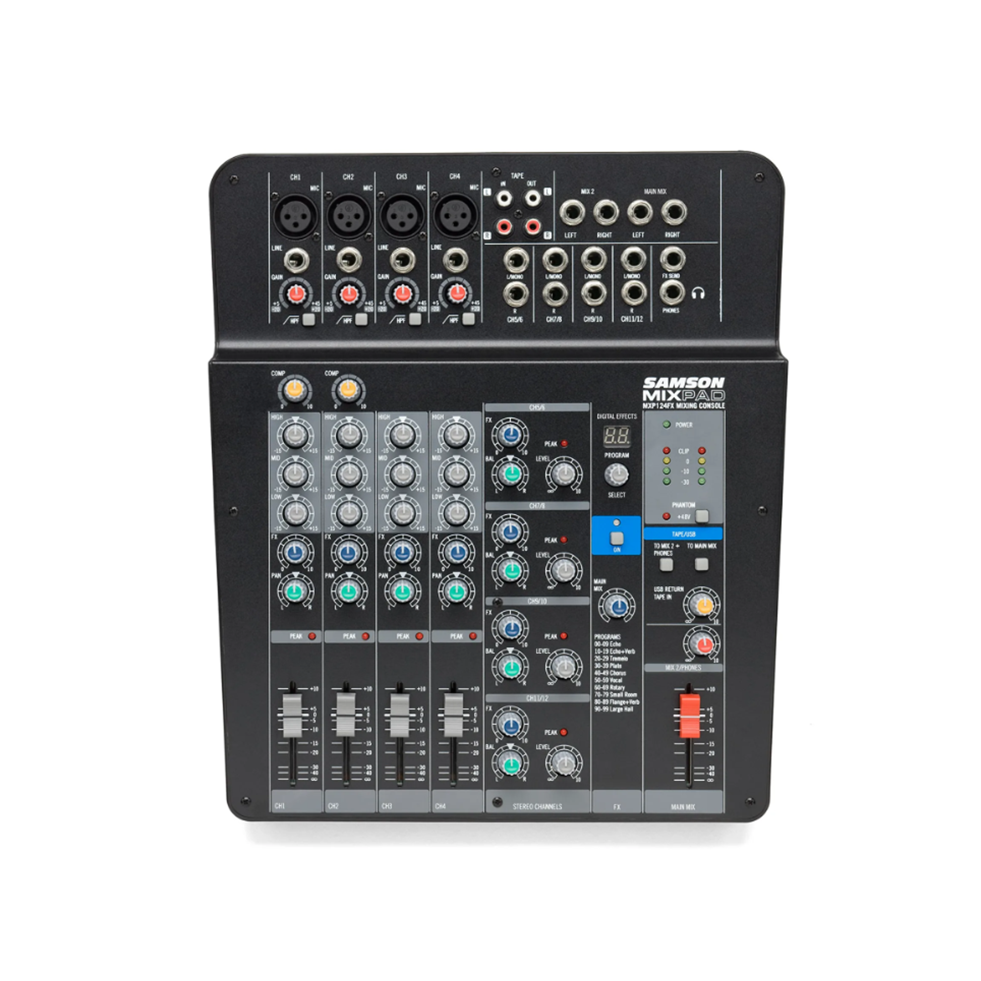 Rent the Samson Mixpad MXP124FX mixer for compact live sound and event production — Gear Club Direct.