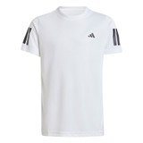 adidas Club 3 Stripe Boys Tee Shirt - White
