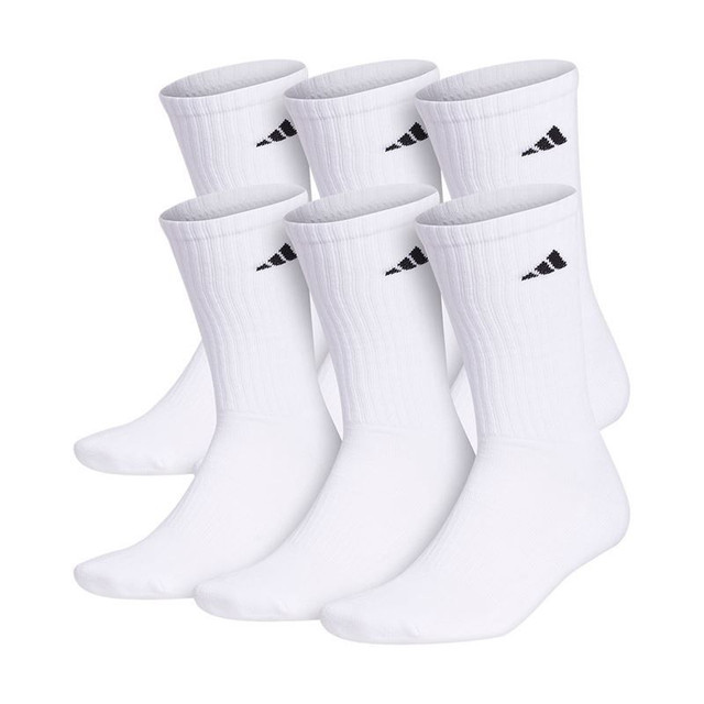 adidas Mens Athletic Cushioned (LARGE) Crew Sock 6 Pack - White/Black