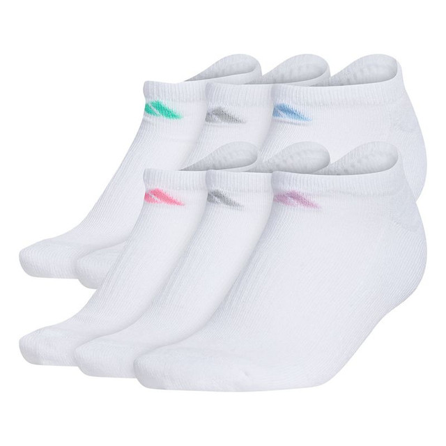 adidas Women's Athletic Cushioned 6 Pack No Show Sock - White/Clear Sky Blue/Bliss Lilac Purple