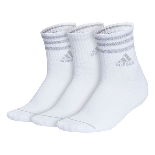 adidas Cushioned 3-Stripe 3.0 Women's 3 Pack High Quarter Sock - White/Clear Onix Grey