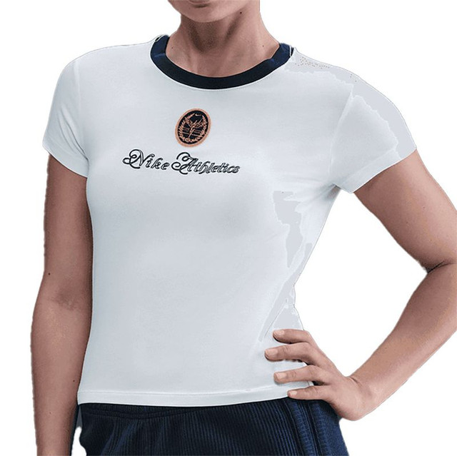 Nike Court Club Short Sleeve Crop Top - White/Midnight Navy