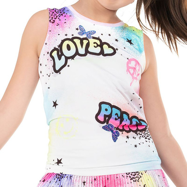 Lucky in Love Novelty Girls Graffiti Tie Back Tank Top - Multi