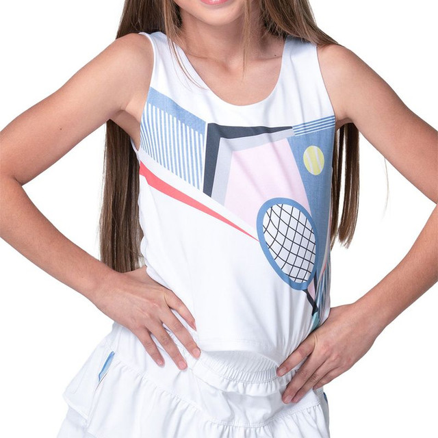 Lucky in Love Linen Nouveau Girls Tank Top - White