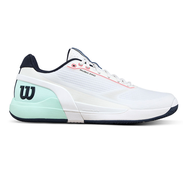 Wilson Rush Pro 5 Mens Tennis Shoe - White/Bay/Fiery Coral