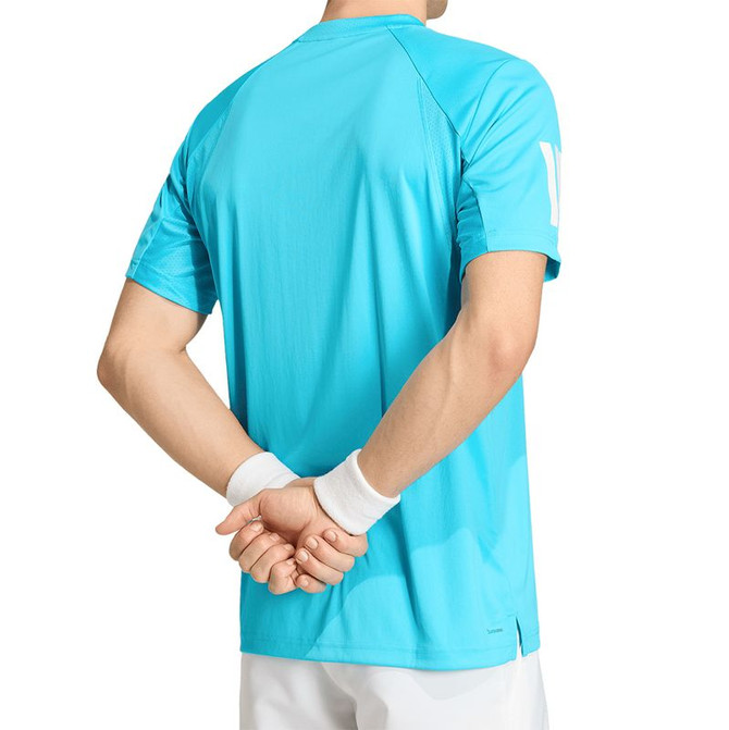 adidas Club 3 Stripe Tee Shirt - Signal Cyan