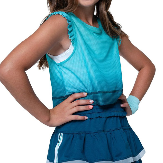 Lucky in Love Eyelet You Win Girls Tank Top - Aquamarine