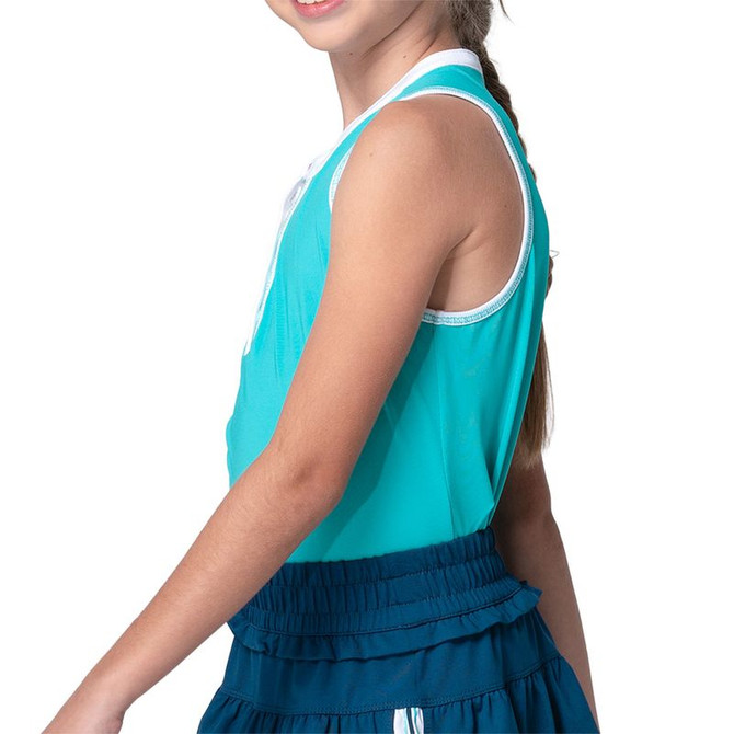 Lucky in Love Eyelet You Win Girls Henley Tank Top - Aquamarine