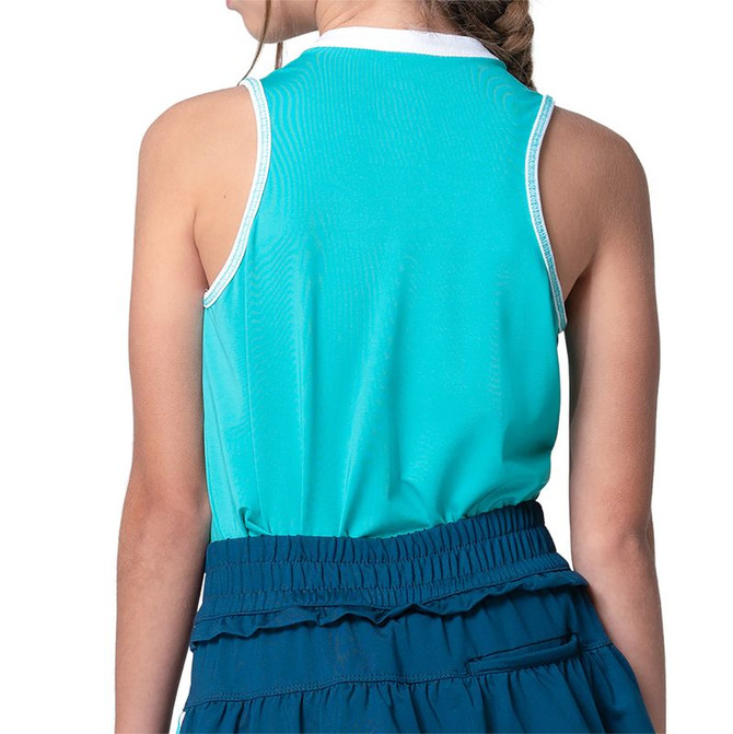 Lucky in Love Eyelet You Win Girls Henley Tank Top - Aquamarine