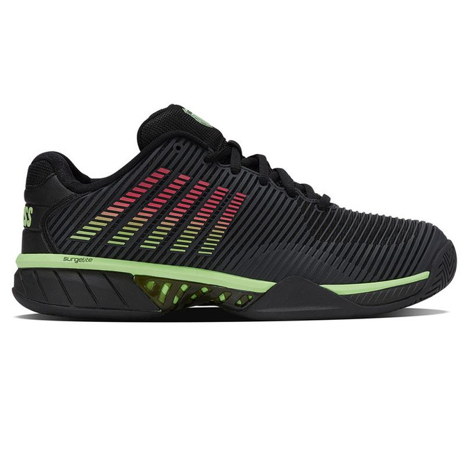K Swiss Hypercourt Express 2 WIDE (2E) Mens Tennis Shoe - Black/Soft Neon Green/Neon Lava
