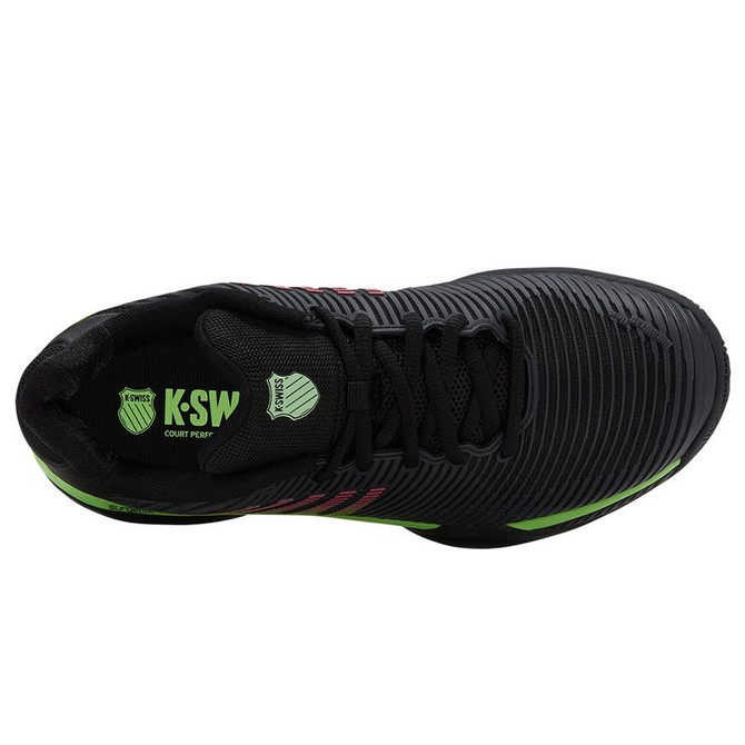 K Swiss Hypercourt Express 2 WIDE (2E) Mens Tennis Shoe - Black/Soft Neon Green/Neon Lava - 7