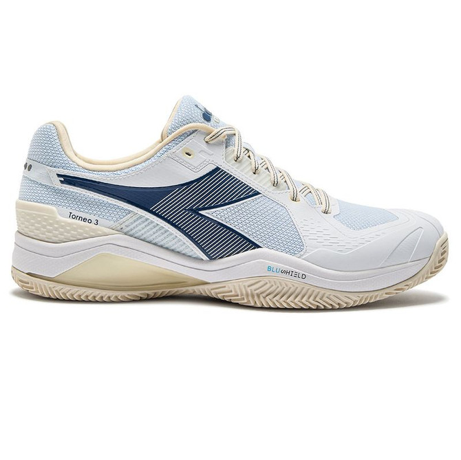 Diadora Blushield Torneo 3 AG Mens Clay Tennis Shoe - White/Ensign Blue/Whisper White