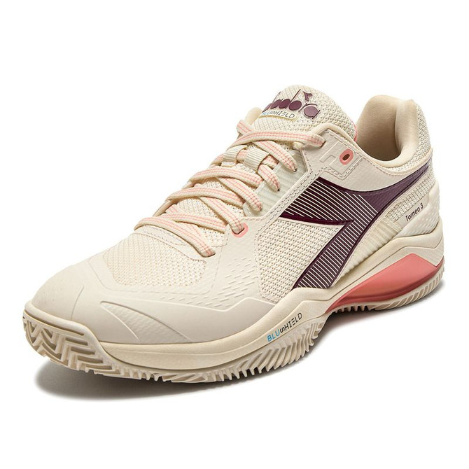 Diadora Blushield Torneo 3 AG Womens Clay Tennis Shoe - Whisper White/Maroon/Desert Flower - 3