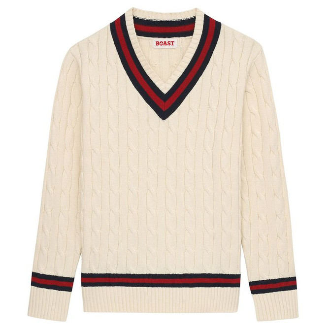 Boast Cable Knit Sweater - Ivory/Navy/Green
