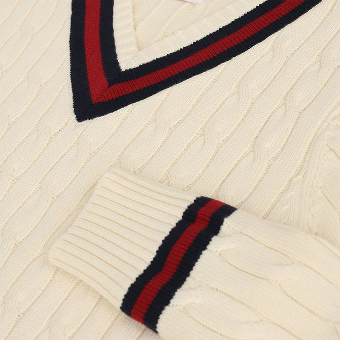 Boast Cable Knit Sweater - Ivory/Navy/Green - 2