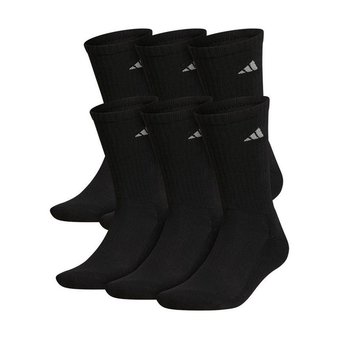 adidas Mens Athletic Cushioned (X-LARGE) Crew Sock 6 Pack - Black/Aluminum