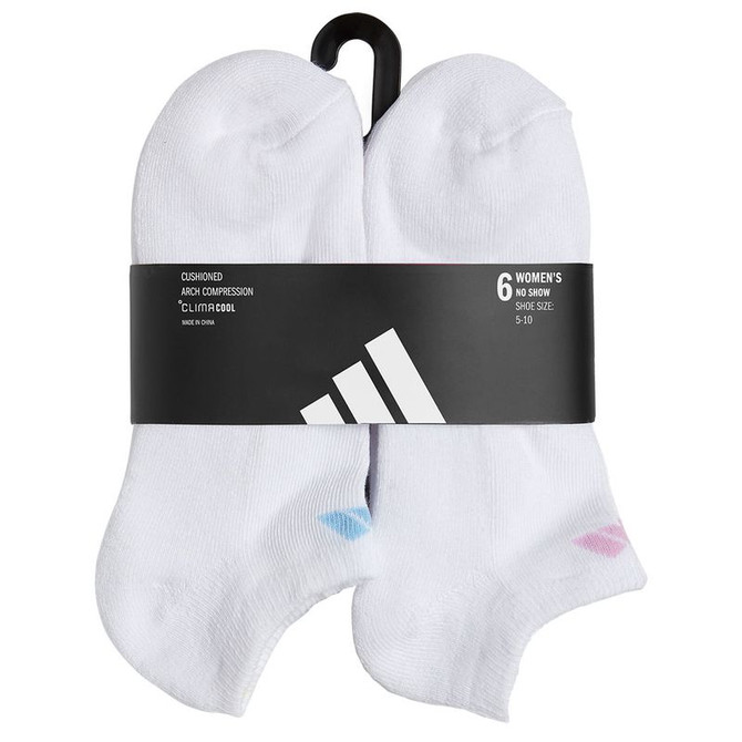 adidas Women's Athletic Cushioned 6 Pack No Show Sock - White/Clear Sky Blue/Bliss Lilac Purple - 2