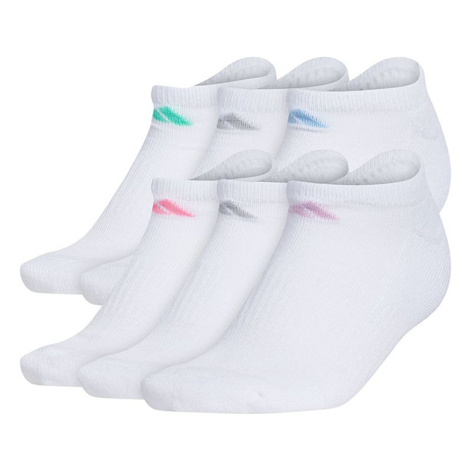 adidas Women's Athletic Cushioned 6 Pack No Show Sock - White/Clear Sky Blue/Bliss Lilac Purple