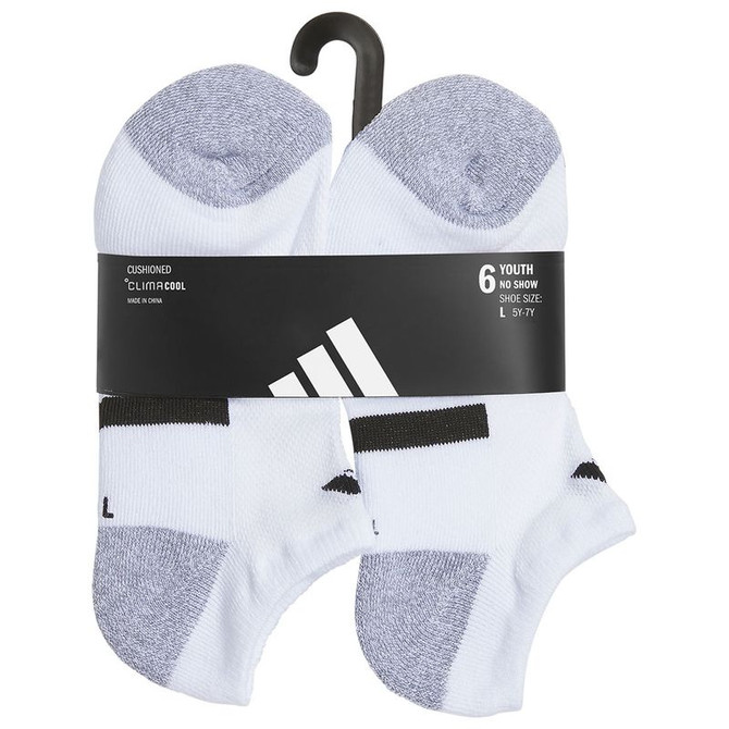 adidas Youth Athletic Cushioned 6 Pack No Show Sock - White/Grey/Black - 2