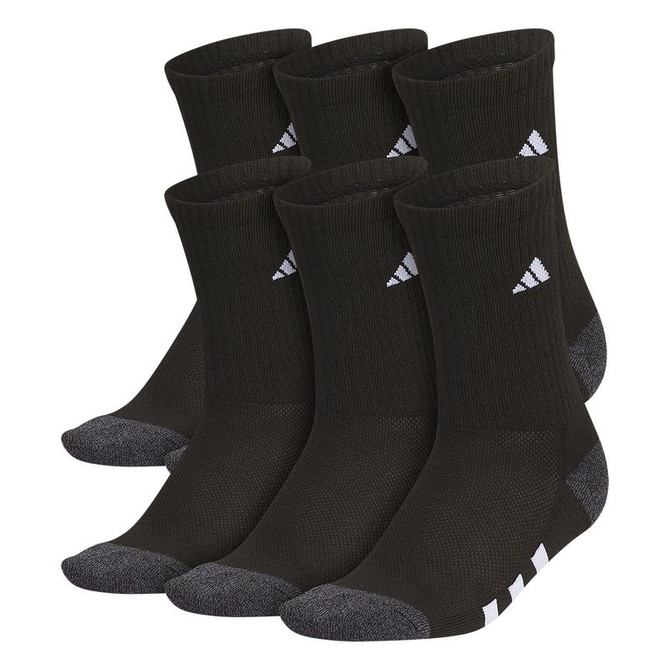 adidas Youth Athletic Cushioned 6 Pack Crew Sock - Black/Onix Grey/White
