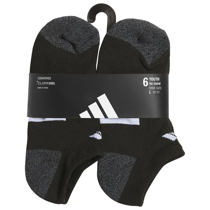 adidas Youth Athletic Cushioned 6 Pack No Show Sock - Black/Onix Grey/White - 2