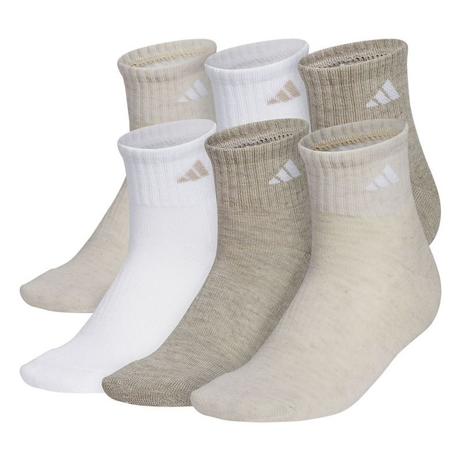 adidas Athletic Cushioned Women's 6-Pack Quarter Sock - Alumina Beige/White/Wonder Beige