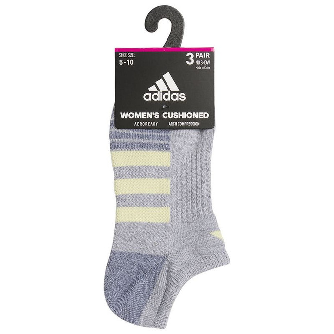 adidas Cushioned 3.0 Women's 3 Pack No Show Sock - Cool Light Heather/Yellow/Violet Tone Purple - 2