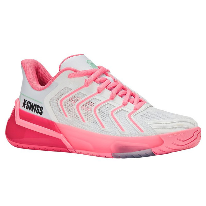 K Swiss Ultrashot 4 Womens Tennis Shoe - White/Neon Pastel Pink/Hot Neon Pink - 4