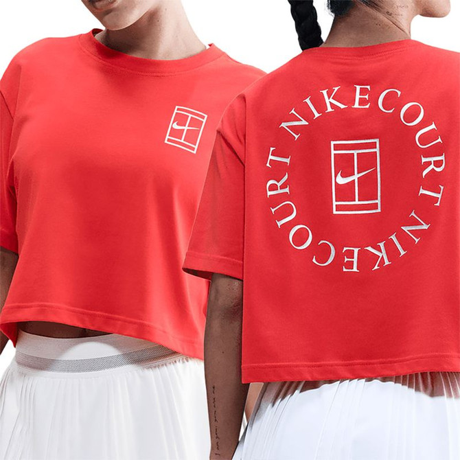 Nike Court Slam Crop Tee Shirt - Light Crimson