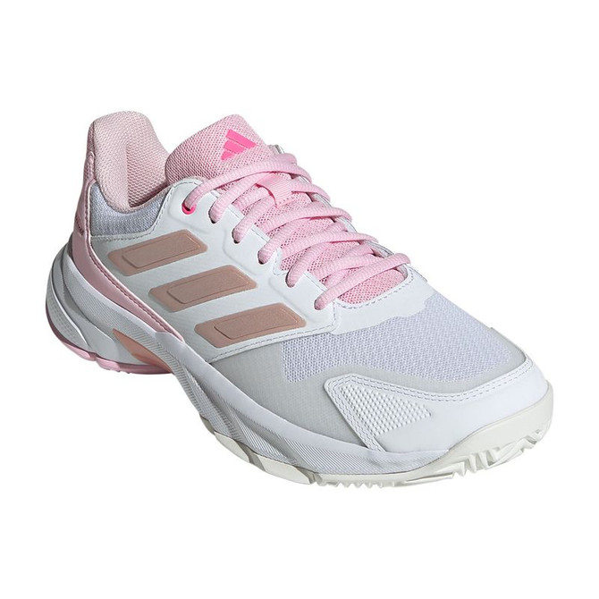 adidas CourtJam Control 3 Womens Tennis Shoe - White/Silver Metallic/Lucid Pink - 4