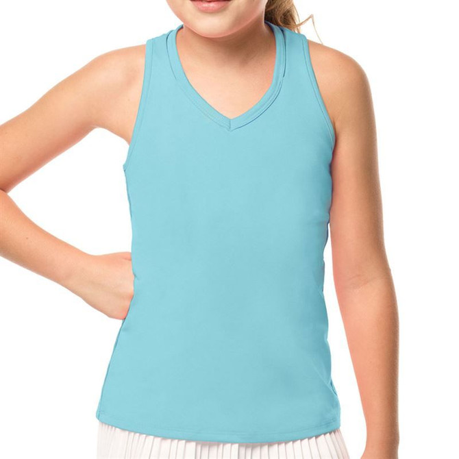Lucky In Love Girls Core V Neck Cutout Tank - Ocean