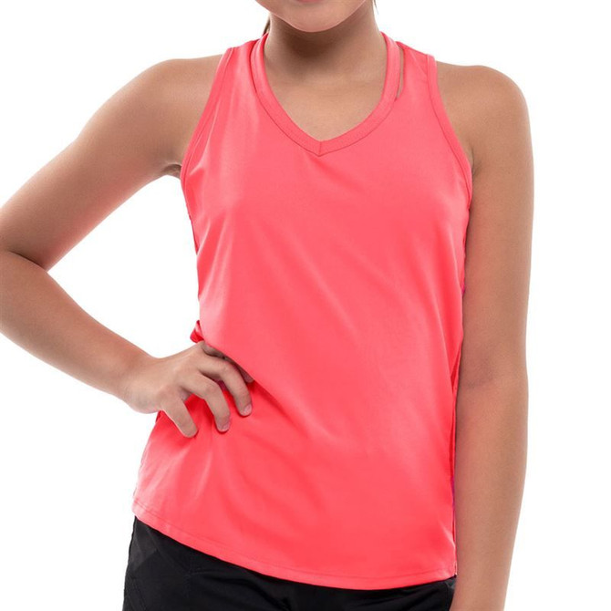 Lucky in Love Girls Core V Neck Cutout Tank - Coral Crush