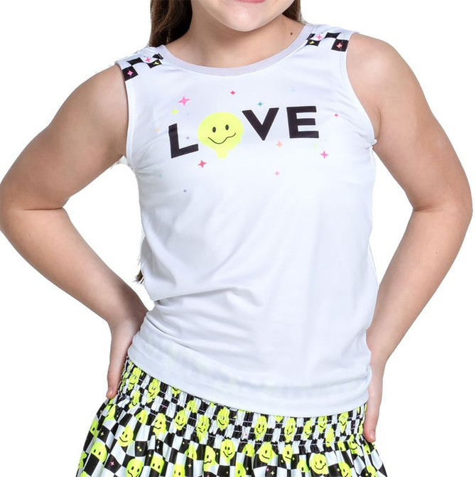 Lucky in Love Novelty Highly Smiley Girls Tank Top - White