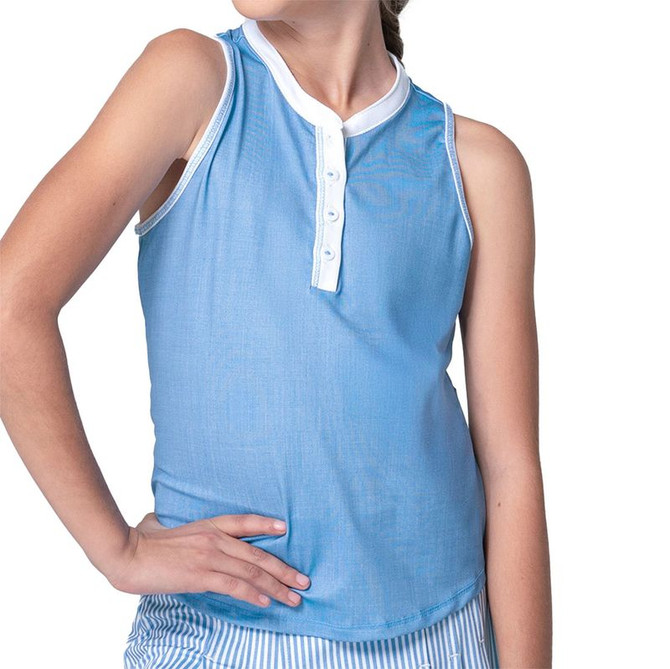 Lucky in Love Linen Nouveau Girls Henley Tank Top - Periwinkle