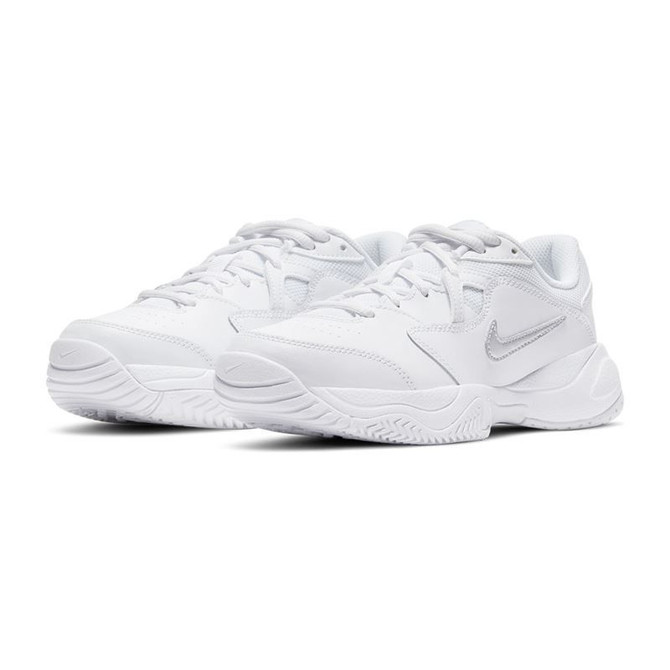 Nike Court Lite 2 Junior Tennis Shoe - White/Silver - 4