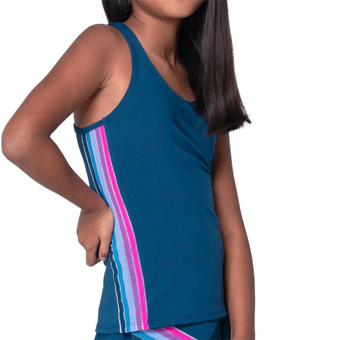 Lucky in Love Retro Girls Chroma Stripe Tank Top - Navy - 2