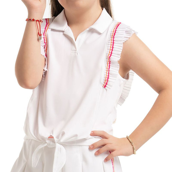 Lucky in Love Shockin Classics Girls Stripe Tie Polo - White