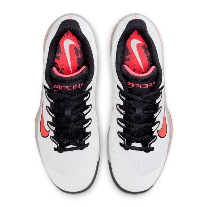 Nike Zoom Vapor 12 Premium Womens Tennis Shoe - White/Hot Lava/Wolf Grey - 6