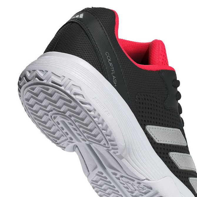 adidas Courtflash Junior Tennis Shoe - White/Silver Metallic/Core Black - 8