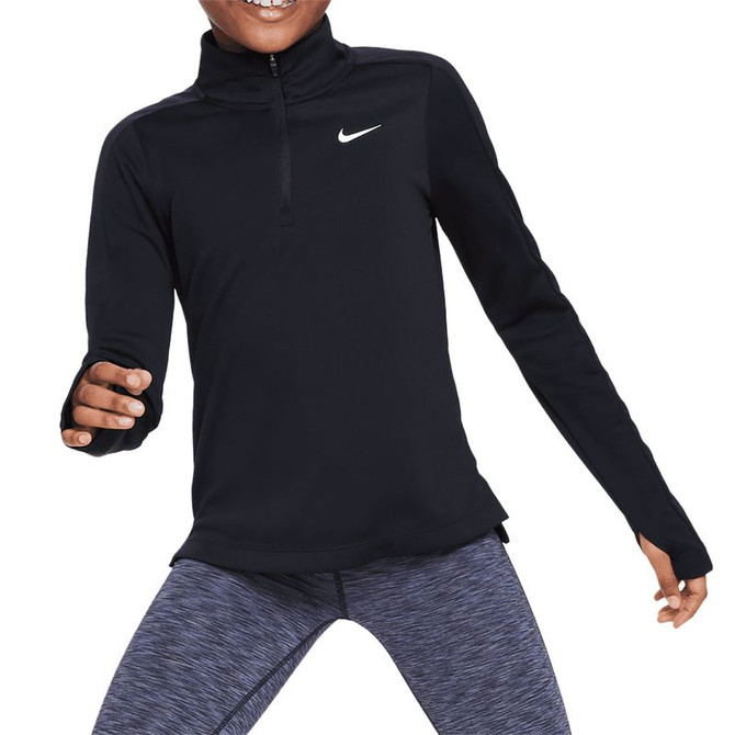 Nike Girls Dri Fit 1/4 Zip Long Sleeve - Black/White - 5