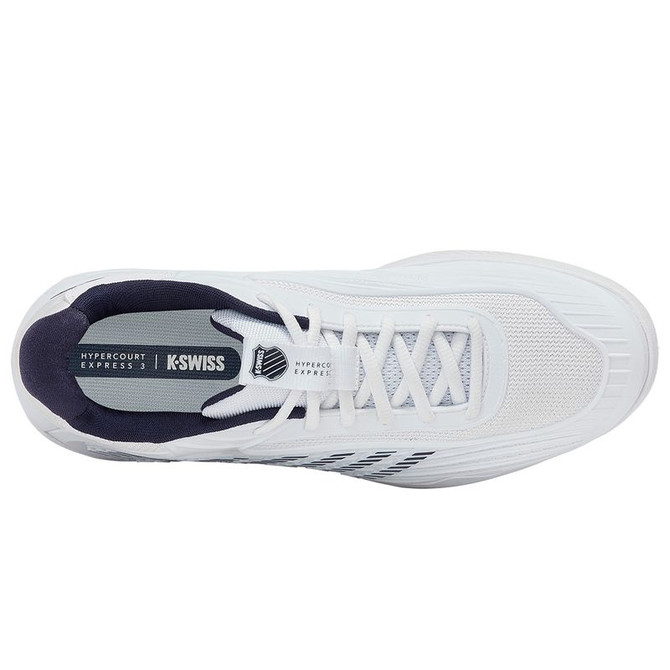 K Swiss Hypercourt Express 3 Wide (2E) Mens Tennis Shoe - White/Peacoat/Silver - 7
