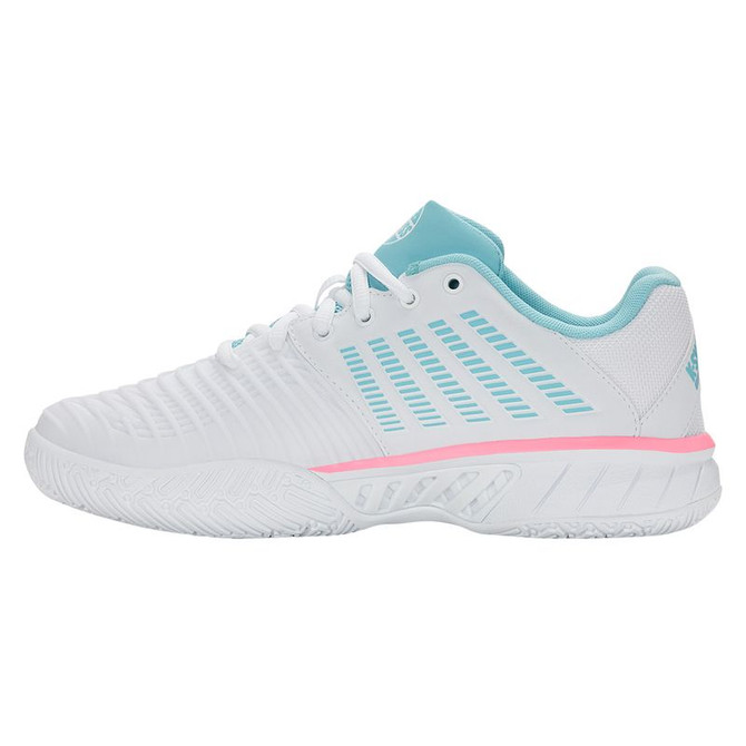 K Swiss Express Light 3 Womens Padel Shoe - White/Soft Neon Blue/Neon Bubble Gum - 3