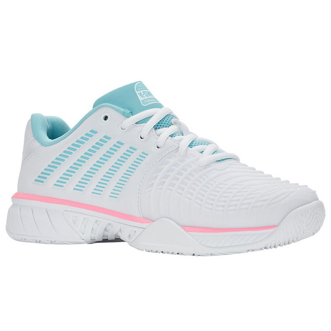 K Swiss Express Light 3 Womens Padel Shoe - White/Soft Neon Blue/Neon Bubble Gum - 4