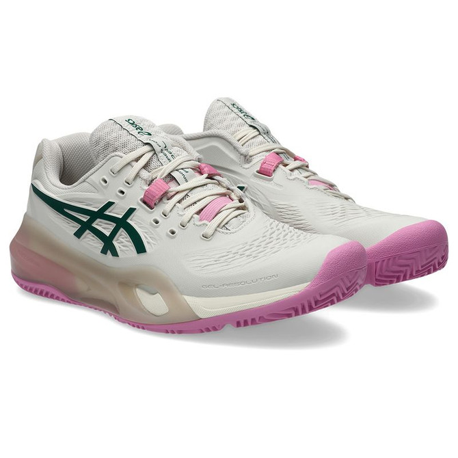 Asics Gel Resolution X Womens Padel Shoe - Soft Oat/Jewel Green
