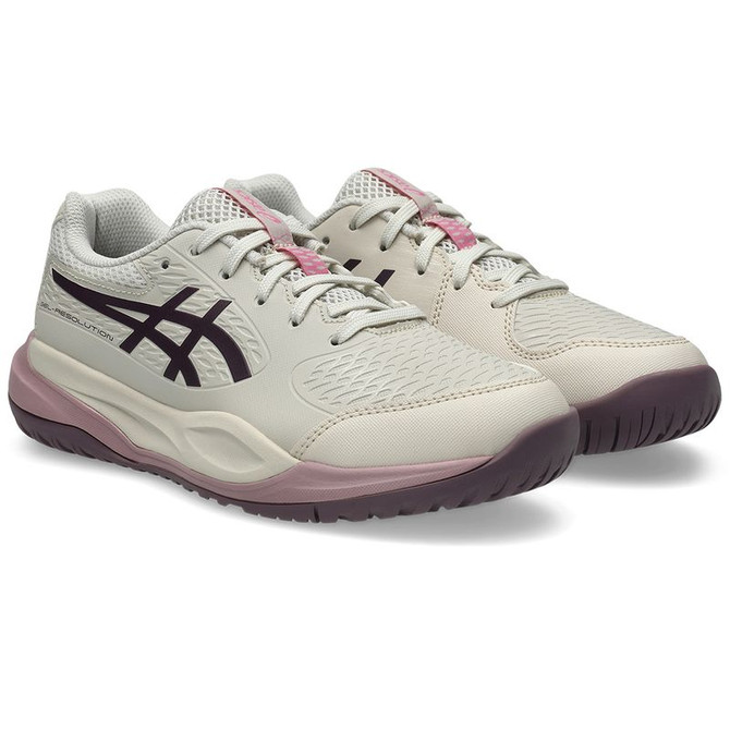 Asics Gel Resolution X Junior Tennis Shoe - Soft Oat/Dark Aubergine