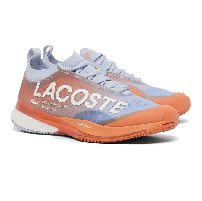 Lacoste AG-LT25 Lite Womens Clay Tennis Shoe - Light Blue/Orange
