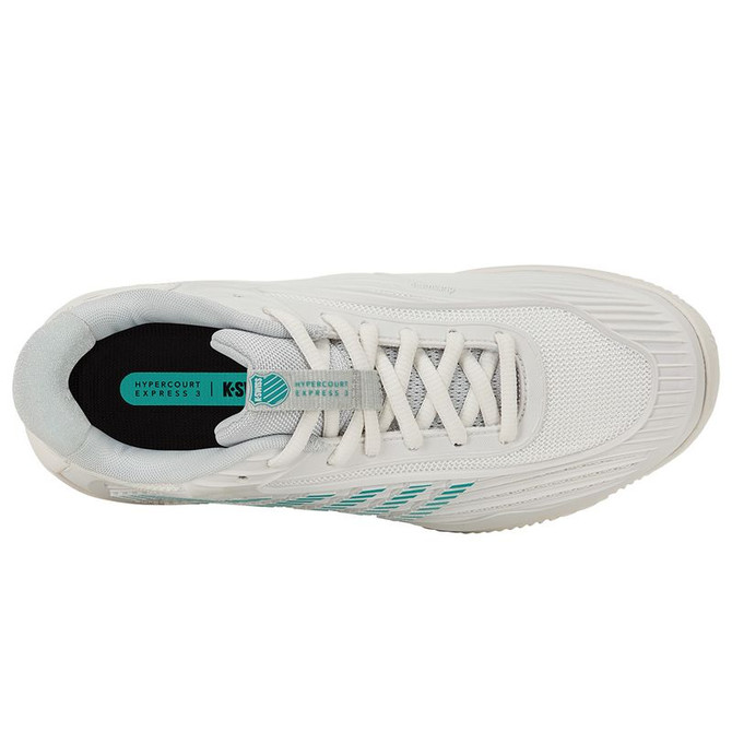 K-Swiss Hypercourt Express 3 Womens Clay Tennis Shoe - Blanc de Blanc/Glacier Grey/Baltic