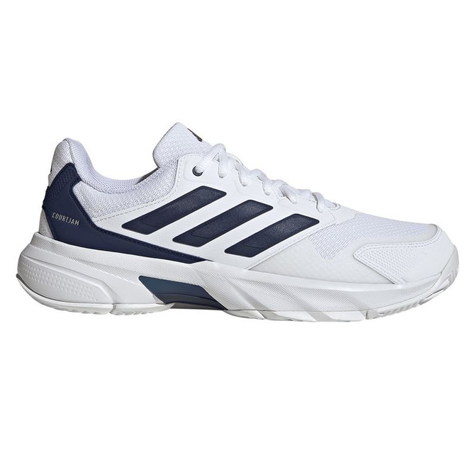 adidas CourtJam Control 3 Mens Tennis Shoe - White/Dark Blue/Cyber Metallic